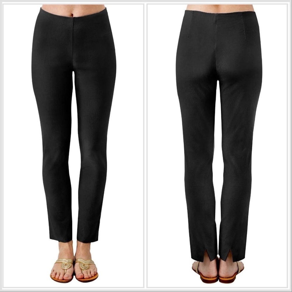 Gretchen Scott Gripeless Pull On Pants Solid Black Small 27” Ankle Slit Stretch